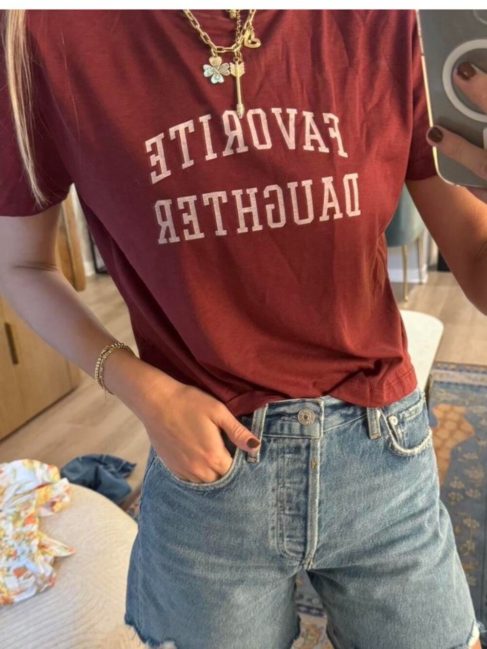Favorite Daughter Women's Burgundy and Red T-shirt XS